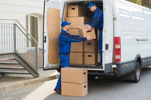 Removal team preparing flat removals in a Ruislip apartment building